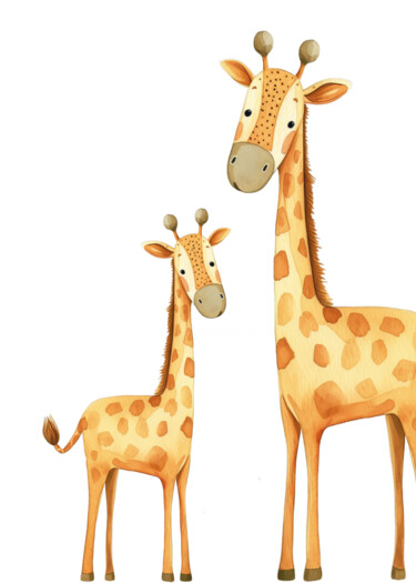 Arts numériques intitulée "Giraffe Family: Nat…" par Chun Yu Guan, Œuvre d'art originale, Image générée par l'IA Monté sur C…