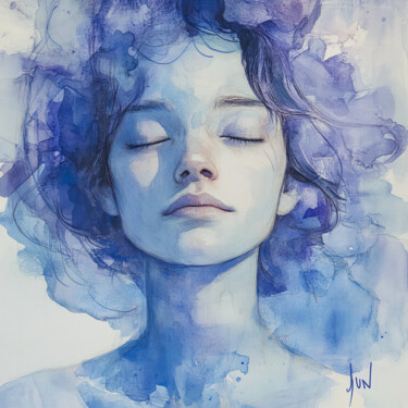 Blue Stillness on a Breath.숨결 위에 핀 푸른 고요 Цифровое искусство под названием "Blue Stillness on a…" - Daedo Jun, Подлинное произведение искусства, Акварель