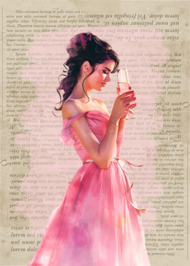 数字艺术 标题为“Elegant Lady in Pin…” 由春宇 关, 原创艺术品, AI生成的图像 安装在纸板上