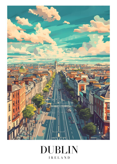 Digital Arts titled "Dublin Cityscape: A…" by Chun Yu Guan, Original Artwork, AI generated image Mounted on Cardboard