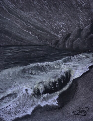 Tekening getiteld "The wave 009" door Alicia Lopez, Origineel Kunstwerk, Houtskool