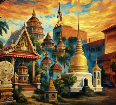 「Sunset Over Sacred…」というタイトルの製版 Patrick John Bennett (Patrice)によって, オリジナルのアートワーク, デジタル