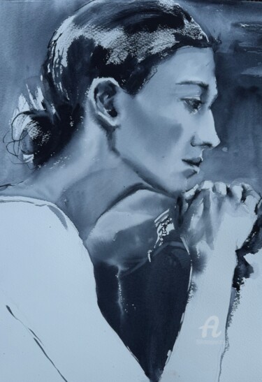 绘画 标题为““Portrait #39”” 由Oxana Luky, 原创艺术品, 水彩