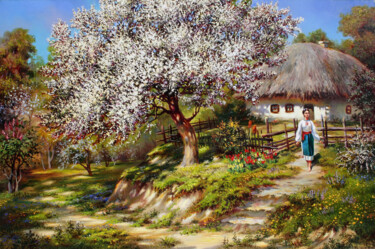 Spring in the Ukrainian Village Картина под названием "Spring in the Ukrai…" - Serhii Kapran, Подлинное произведение искусства, Масло