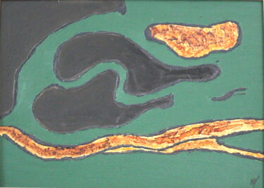 Schilderij getiteld "Amazonie III Lagune" door Elodie Marpault, Origineel Kunstwerk, Inkt Gemonteerd op Karton