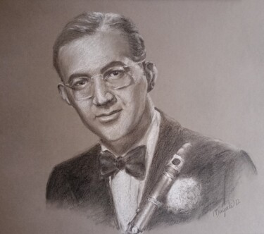 Tekening getiteld "Benny Goodman" door Magali Drugmand (Magali D.), Origineel Kunstwerk, Krijt