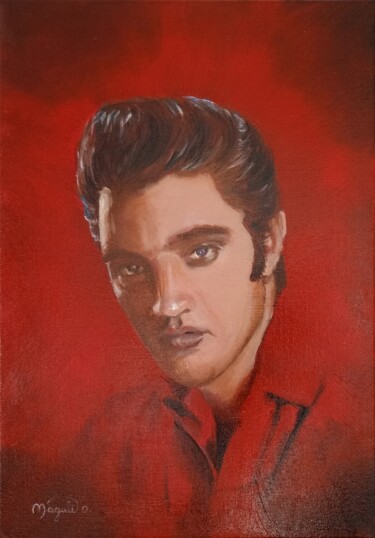 Schilderij getiteld "Elvis Presley" door Magali Drugmand (Magali D.), Origineel Kunstwerk, Olie Gemonteerd op Frame voor hou…