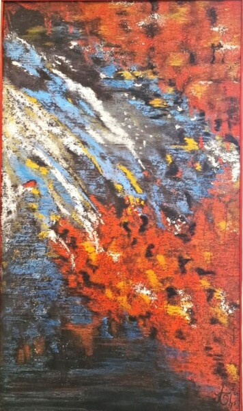 Drawing titled "Lava" by Chantal Reveau (Alys), Original Artwork, Pastel Mounted on Glass