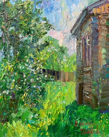 Malerei mit dem Titel "Лето на дворе." von Vasilii Shikhanov, Original-Kunstwerk, Öl