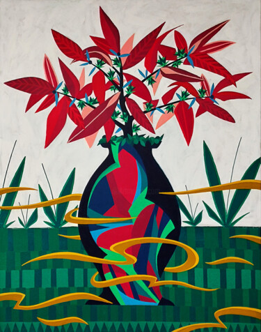 Painting titled "Plante 1" by Daceau, Original Artwork, Acrylic Mounted on Wood Stretcher frame