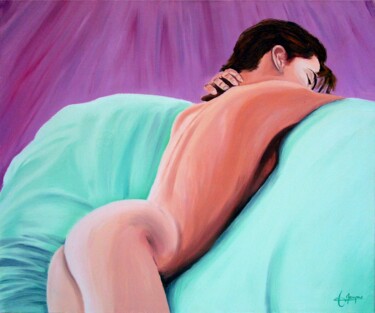 Pittura intitolato "Nue sur le sofa" da Jacques Maupas, Opera d'arte originale, Olio Montato su Telaio per barella in legno