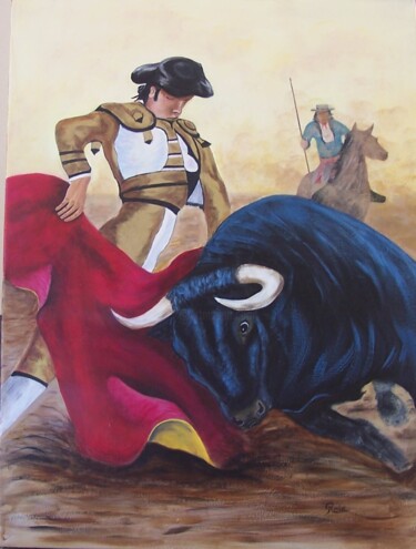 Картина под названием "torero en action" - Roger Iafrate, Подлинное произведение искусства, Акрил Установлен на Деревянная р…