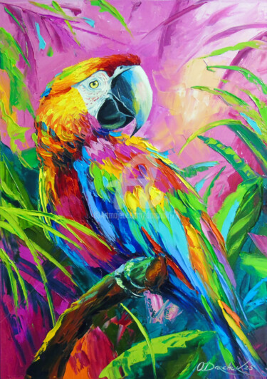 绘画 标题为“Macaw Parrot” 由Olha, 原创艺术品, 油 安装在木质担架架上