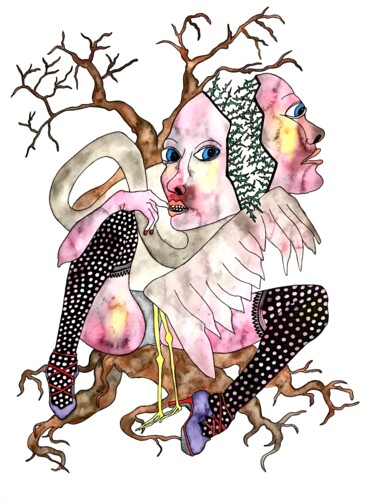 Tekening getiteld "Epistaxis" door Julie Lorinet, Origineel Kunstwerk, Aquarel