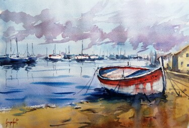 Картина под названием "stranded boat 23" - Giorgio Gosti, Подлинное произведение искусства, Акварель