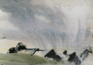 Pintura intitulada "thunderstorm" por Pavel Minchenia, Obras de arte originais, Aquarela