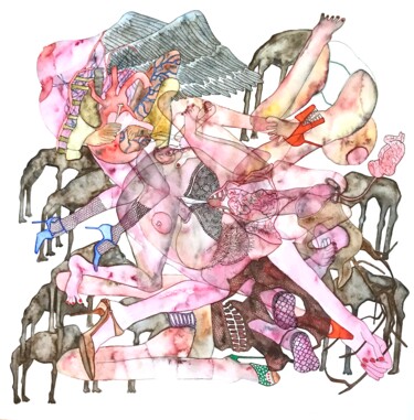 Disegno intitolato "Seins" da Julie Lorinet, Opera d'arte originale, Acquarello