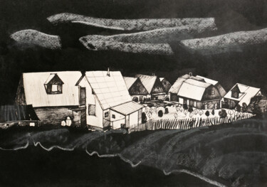 Pintura intitulada "country town" por Pavel Minchenia, Obras de arte originais, Tinta