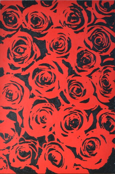 绘画 标题为“Wall of roses” 由Goswin Houy, 原创艺术品, 油 安装在木质担架架上