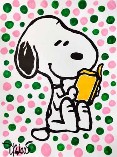 Schilderij getiteld "Snoopy and his book" door Dr. Love, Origineel Kunstwerk, Acryl