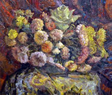 「Birthday bouquet」というタイトルの絵画 Sergei Lisitsynによって, オリジナルのアートワーク, オイル 段ボールにマウント