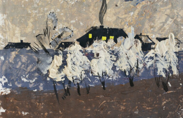 Pittura intitolato "apple orchard" da Pavel Minchenia, Opera d'arte originale, Gouache