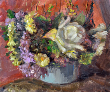 Ζωγραφική με τίτλο "Small bouquet" από Sergei Lisitsyn, Αυθεντικά έργα τέχνης, Λάδι Τοποθετήθηκε στο Χαρτόνι