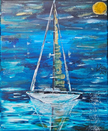 Peinture intitulée "Voilier à la pleine…" par Brigitte Kölli, Œuvre d'art originale, Acrylique