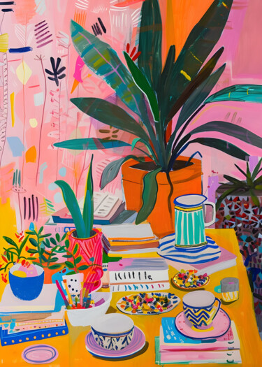 Digitale Kunst getiteld "Vibrant Botanical S…" door Chun Yu Guan, Origineel Kunstwerk, AI gegenereerde afbeelding Gemonteerd…