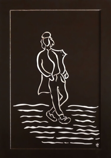 Ζωγραφική με τίτλο "Homme marchant" από Laurent Lopez Le Nébleu, Αυθεντικά έργα τέχνης, Ακρυλικό Τοποθετήθηκε στο Ξύλινο πάν…