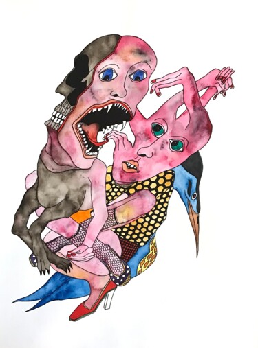 Disegno intitolato "Héron" da Julie Lorinet, Opera d'arte originale, Acquarello