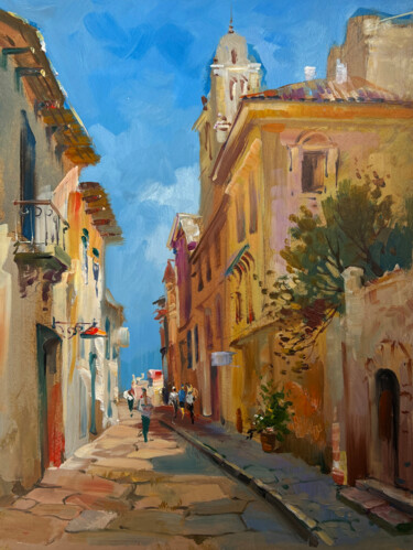Old alley of the city Malarstwo zatytułowany „Old alley of the ci…” autorstwa Yuriy Suprunchuk, Oryginalna praca, Olej Zamontowany na Karton