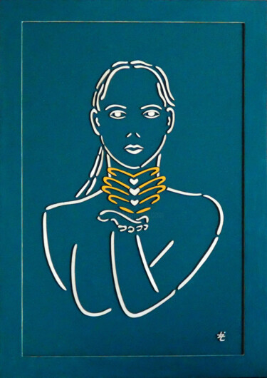 Ζωγραφική με τίτλο "Femme aux cœurs" από Laurent Lopez Le Nébleu, Αυθεντικά έργα τέχνης, Ακρυλικό Τοποθετήθηκε στο Ξύλινο πά…