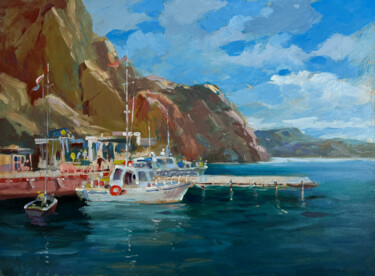 Peinture intitulée "Ships on the ferry" par Yuriy Suprunchuk, Œuvre d'art originale, Huile Monté sur Carton