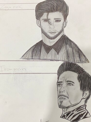 「"Faces change, but…」というタイトルの描画 Aya Al-Sunaidarによって, オリジナルのアートワーク, 鉛筆