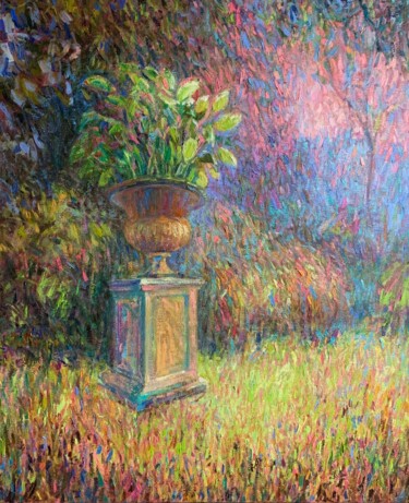 Painting titled "Dreaming Hosta" by Hanna Mc Donagh, Original Artwork, Oil Mounted on Wood Stretcher frame