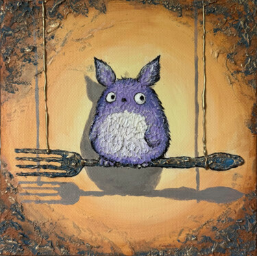 绘画 标题为“Purple totoro on a…” 由Joanna Misoteri, 原创艺术品, 丙烯 安装在木质担架架上