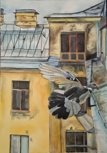 Peinture intitulée "Flap of the wings" par Elena Giger, Œuvre d'art originale, Aquarelle