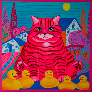 Painting titled "Painting "Cat Sheph…" by Oksana Chumakova, Original Artwork, Acrylic Mounted on Wood Stretcher frame