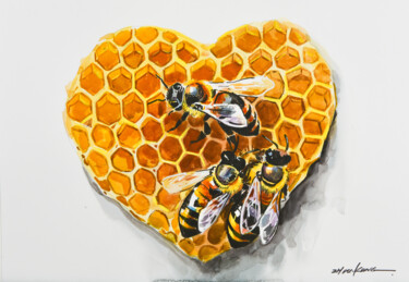 Pintura intitulada "bees6" por Kang Zhou, Obras de arte originais, Aquarela
