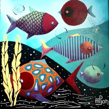 Ζωγραφική με τίτλο "Famille Poisson 4" από Marie-Pierre Jan, Αυθεντικά έργα τέχνης, Ακρυλικό Τοποθετήθηκε στο Ξύλινο φορείο…