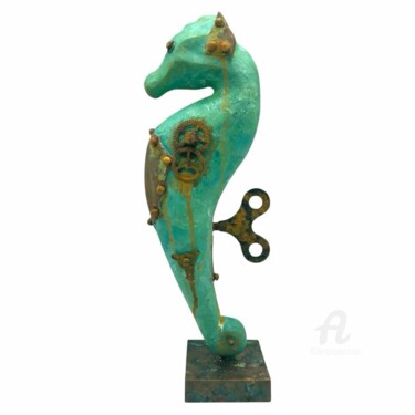 Sculptuur getiteld "Hippocampe série jo…" door Karine Verdier, Origineel Kunstwerk, Hout