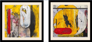 Schilderij getiteld "Yellow graffiti 2025" door Christelle Riffet (Céhère), Origineel Kunstwerk, Acryl Gemonteerd op Karton