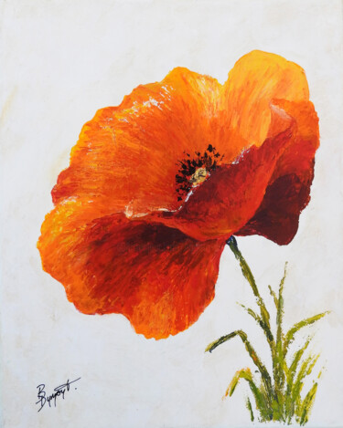 Painting titled "Coquelicot n°3" by Brigitte Dumont, Original Artwork, Acrylic Mounted on Wood Stretcher frame