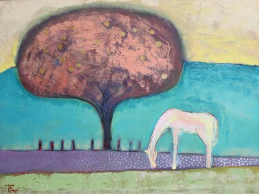 Landschaft mit einem weißen Pferd. "Landschaft mit eine…" başlıklı Tablo Tatjana Auschew tarafından, Orijinal sanat, Akrilik Ahşap Sedye çerçevesi üzerine mont…