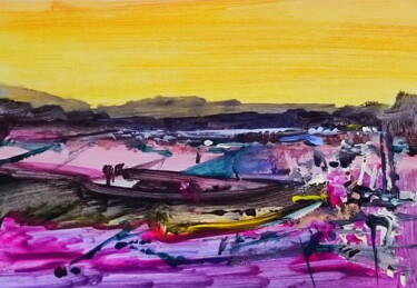 Malerei mit dem Titel "Square pink lake" von Milto Sideris, Original-Kunstwerk, Acryl