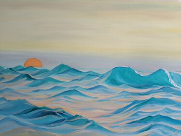 Peinture intitulée "Sunset water surface" par Aleksander Aleksiuk, Œuvre d'art originale, Huile