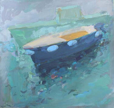 「Budva harbor. Two b…」というタイトルの絵画 Mariia Kurbatovaによって, オリジナルのアートワーク, グワッシュ水彩画