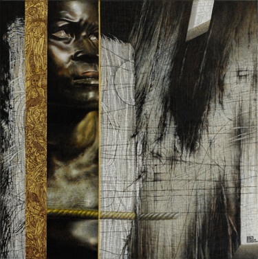 Schilderij getiteld "Eugénie" door Alain Le Junter, Origineel Kunstwerk, pigmenten Gemonteerd op Frame voor houten brancard
