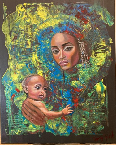 Peinture intitulée "Black Madonna" par Tamara Razumovska, Œuvre d'art originale, Acrylique Monté sur Panneau de bois